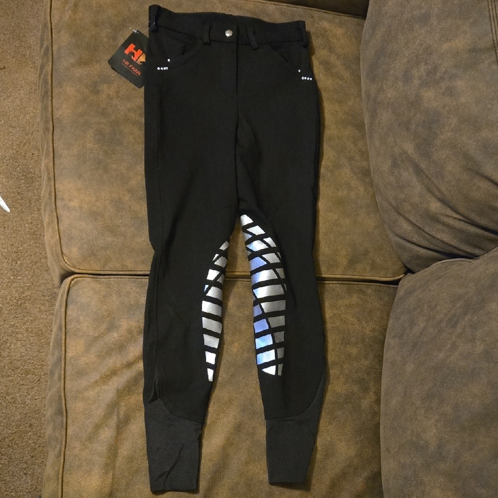 HR Farm Womens Equestrian Pants Full Seat Silicone Grip Breeches Black Size 24 - Picture 9 of 10